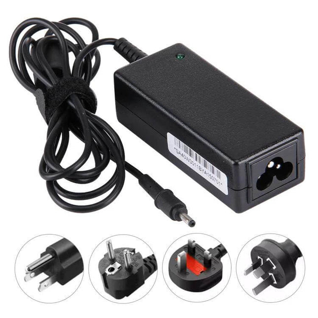 EU Plug AC Power Adapter Compatible with Samsung Laptops — black replacement charger with short-circuit protection and coiled cable