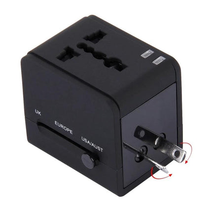Compact Universal Dual USB Charger Adapter for Travel and Home Use - black universal travel plug with retractable US EU UK AU prongs
