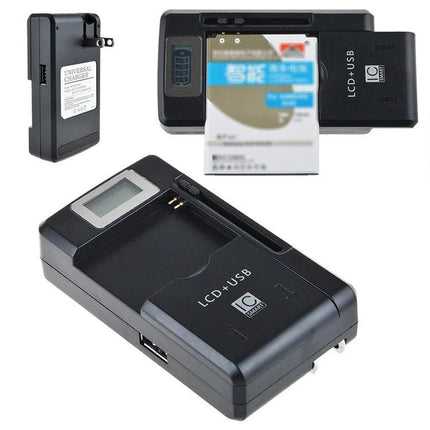 Compact Phone Charger for Daily Use at Home or on the Go - compact universal LCD+USB charger for travel, office, and home use