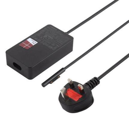 AC Adapter for Microsoft Surface Pro 5 Charging, 44W UK Plug — black replacement charger with magnetic Surface connector and UK three-pin plug