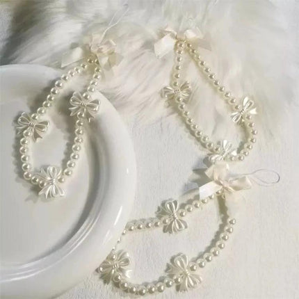 Versatile Handmade Butterfly Pearl Resin Phone Chain Accessory - cream pearl butterfly resin lanyard for phone, bag, or USB, elegant handmade design