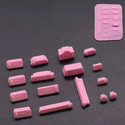 Universal Silicone Dust Plug for Laptop Port Protection - pink silicone port dust plugs set protecting USB, eSATA and laptop ports from debris