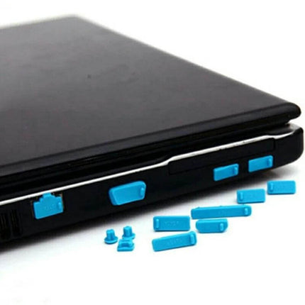 Universal Silicone Dust Plug for Laptop Port Protection – blue silicone port covers protecting laptop side ports from dust and debris