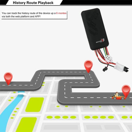 GPS Tracker for Monitoring Vehicle Locations and Security — compact vehicle GPS unit with route playback map and location pins