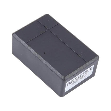 Compact Magnetic GPS Tracker for Everyday Item Tracking - compact black magnetic GPS tracker for keys, bags, or vehicle asset monitoring with barcode label