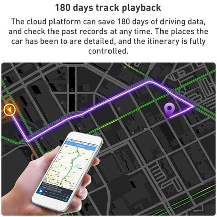 Compact Magnetic GPS Tracker for Everyday Item Tracking showing app map with 180 days track playback and route on smartphone