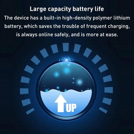 Compact Magnetic GPS Tracker for Everyday Item Tracking showing large battery life graphic and built-in high-density polymer lithium battery info