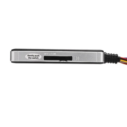 Compact GPS Vehicle Tracker for Cars and Everyday Monitoring slim silver GPS tracker showing side slot and wiring