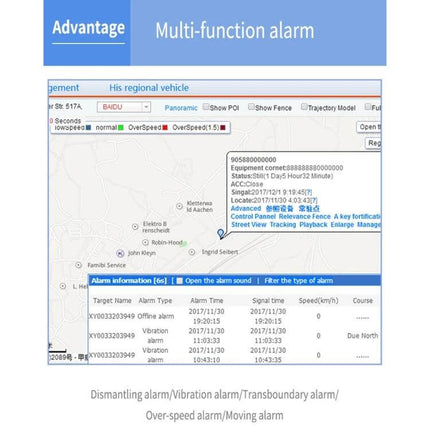 GPS Tracker for Real-Time Vehicle Location Monitoring OBD II dashboard screenshot showing map, alerts and alarm information for vehicle tracking