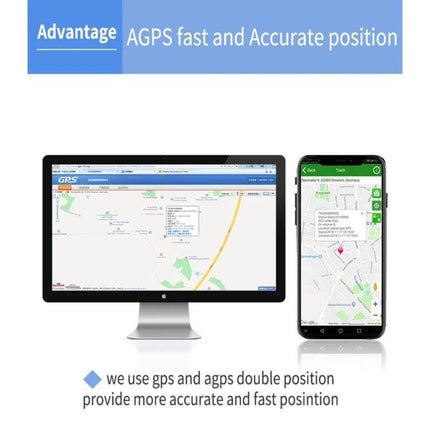 GPS Tracker for Real-Time Vehicle Location Monitoring OBD II device showing desktop and mobile tracking app for accurate AGPS positioning