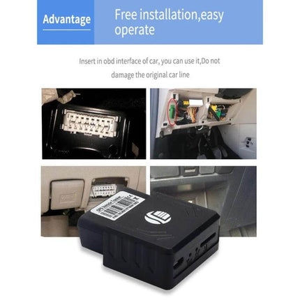 GPS Tracker for Real-Time Vehicle Location Monitoring connected to OBD II port showing easy plug-and-play installation