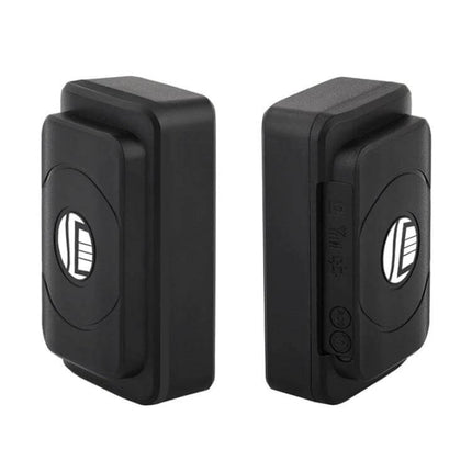 GPS Tracker for Vehicle Security with Long Battery Life black compact magnetic tracker showing front and side views