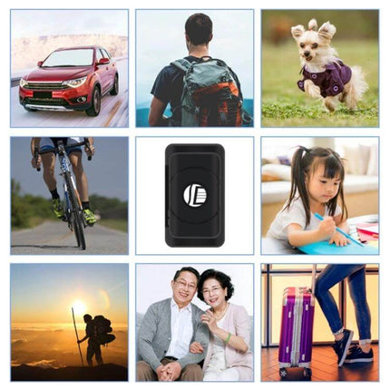 GPS Tracker for Vehicle Security with Long Battery Life compact tracker shown with car, bike, backpack, pet and family use