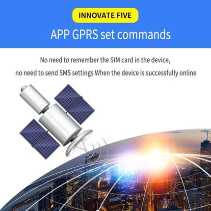 TK205 GPS Tracker for Real-Time Vehicle Monitoring – app GPRS commands graphic with satellite and city network visualization
