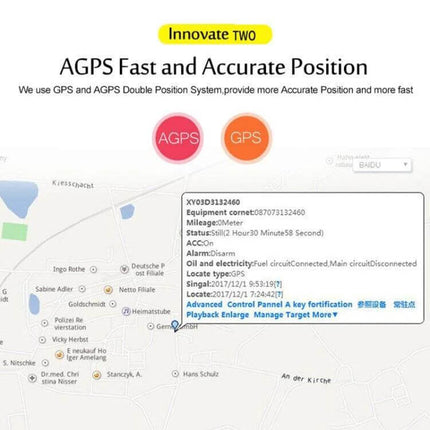 TK205 GPS Tracker for Real-Time Vehicle Monitoring — app screenshot showing AGPS/GPS map position and device status