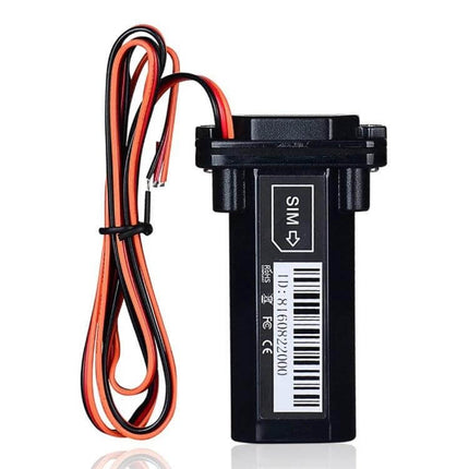 Compact Waterproof GPS Tracker for Cars and Motorcycles - black waterproof GSM vehicle tracker with wiring harness and SIM slot
