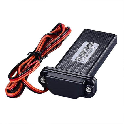 Compact Waterproof GPS Tracker for Cars and Motorcycles — compact black tracker unit with red-black wiring for vehicle real-time tracking