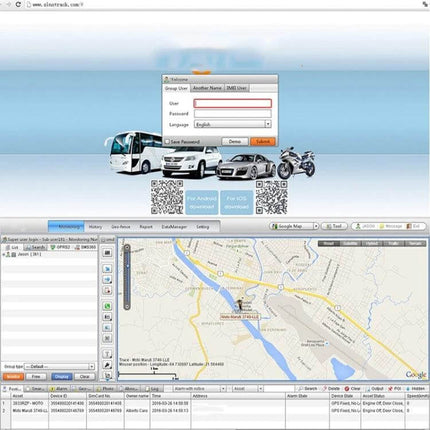 Compact Waterproof GPS Tracker for Cars and Motorcycles showing tracking dashboard with vehicle map and interface