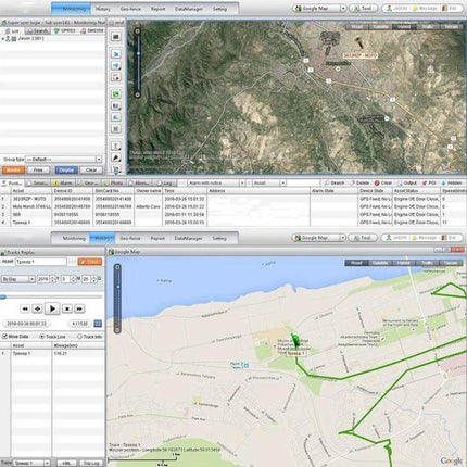 Compact Waterproof GPS Tracker for Cars and Motorcycles showing real-time vehicle routes and map monitoring interface