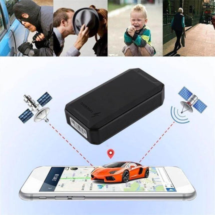 C6 GPS Tracker with Magnetic Mount for Vehicle Security - compact covert vehicle GPS tracker showing phone map, satellites and car