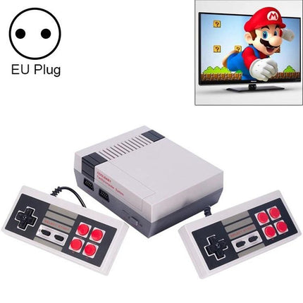 Retro Mini HDMI Video Game Console with 600 Built-In Games compact HDMI console with two retro controllers, EU plug, and classic game on TV display