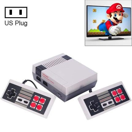 Retro Mini HDMI Video Game Console with 600 Built-In Games showing console and two controllers connected to a TV for nostalgic family gaming