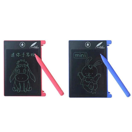 CHUYI 4.4 Inch LCD Writing Tablet with Stylus for Drawing and Doodling - two mini tablets (pink & blue) with styluses and doodle sketches
