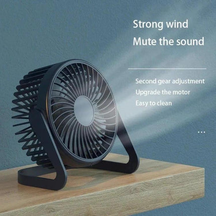 Compact USB Electric Fan for Desktop Cooling and Quiet Use - 5-inch black desktop fan, low-noise USB plug, adjustable angle, plastic build for office/home use