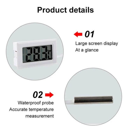 Mini LCD Indoor Thermometer For Fridge And Kitchen Celsius Display showing large LCD readout and waterproof probe for accurate fridge and freezer monitoring