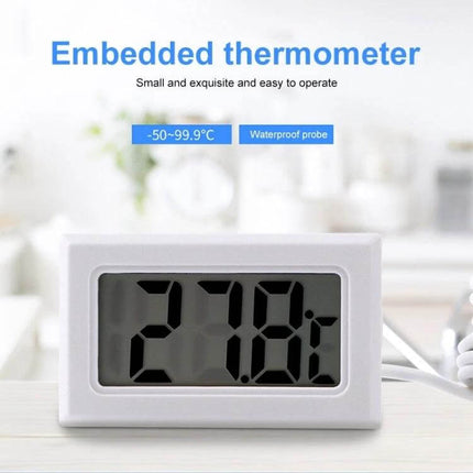 Mini LCD Indoor Thermometer For Fridge And Kitchen Celsius Display - compact fridge/kitchen LCD thermometer showing 27.8°C with waterproof probe