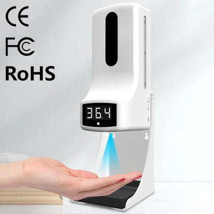 K9 Pro Essentials for Daily Home Health and Hygiene wall-mounted soap dispenser with digital thermometer showing 36.4°C and sensor hand
