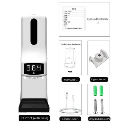 K9 Pro Essentials for Daily Home Health and Hygiene - wall-mounted soap dispenser with digital temperature display and accessories