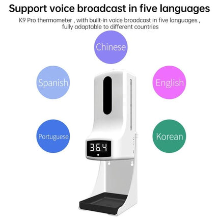 K9 Pro Essentials for Daily Home Health and Hygiene white touchless soap dispenser and thermometer with multilingual voice broadcast