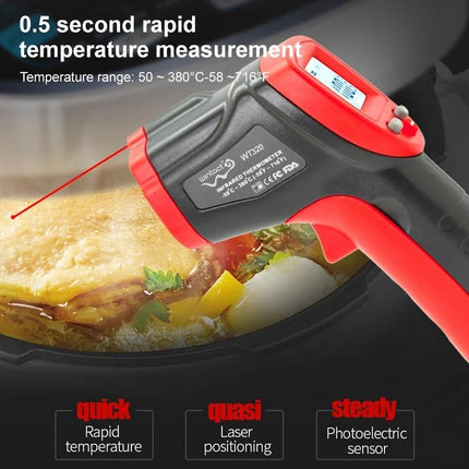 Wintact Handheld Non-Contact Infrared Thermometer for Surface Use measuring hot cooking surface with laser aiming and digital display