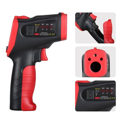 Wintact Portable Infrared Thermometer for Contactless Surface Checks showing red-black gun-style thermometer and close-up details