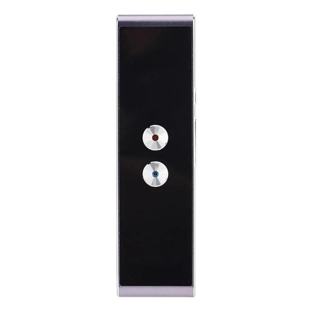 Essential Voice Translator for Travel and Daily Conversations - slim black handheld device with two silver control buttons for real-time translation
