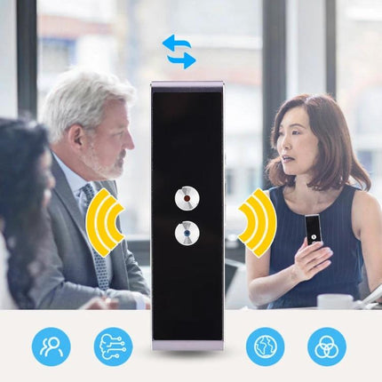 Essential Voice Translator for Travel and Daily Conversations showing two people using a real-time two-way voice translator device