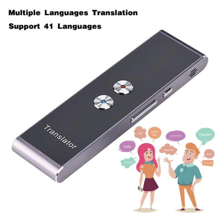 Essential Voice Translator for Travel and Daily Conversations handheld device showing two-way real-time translation and 40+ language support