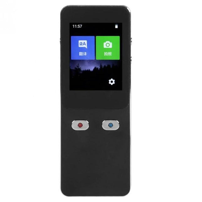 Compact Voice Translator for Travel and Business Needs - handheld black device with color touchscreen and two buttons