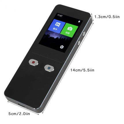 Compact Voice Translator for Travel and Business Needs - compact black handheld device with touchscreen and dual buttons for instant speech translation