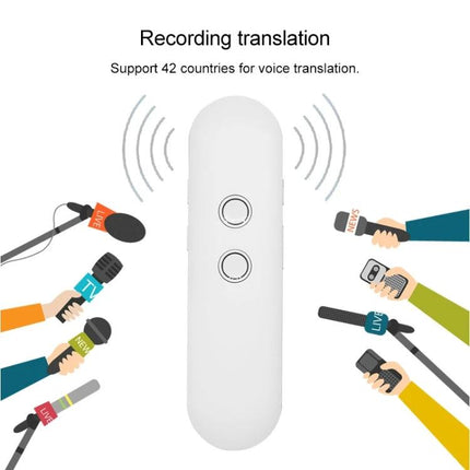Compact Voice Translator for Daily Travel and Business Use - white handheld device translating in real time with microphones and reporters