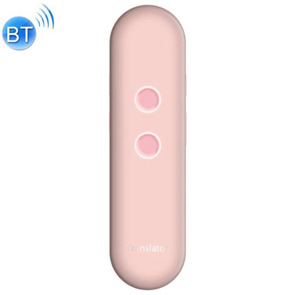 Alt Tag: Compact Voice Translator for Daily Travel and Business Use pink Bluetooth handheld device with two buttons for real-time 42-language translation
