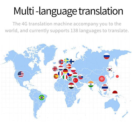 Handheld Language Translator for Daily Travel Conversations showing world map with multiple country flags indicating multi-language support