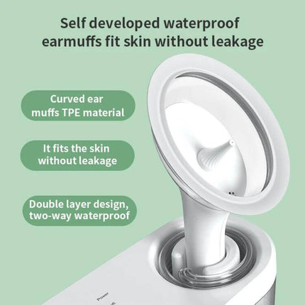 TPE Ear Washer For Gentle Home Ear Cleaning Daily Use - white device with curved TPE earmuffs, 400ml tank and waterproof double-layer design