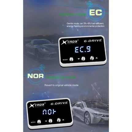 TROS Electronic Throttle Controller For Mitsubishi Vehicles - black 6-Drive digital throttle controller display mounted in dashboard