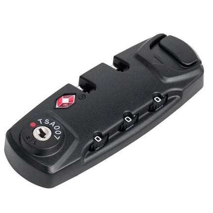 TSA007 Luggage Code Lock For Everyday Travel On The Road compact black ABS three-digit travel lock with TSA keyway and stainless steel slot