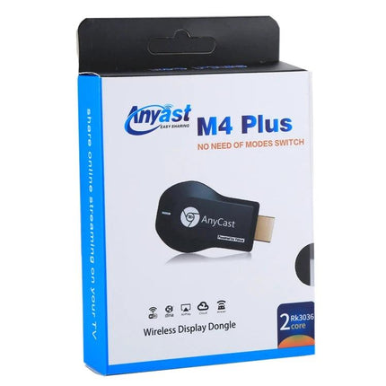 M4 Plus Wireless HDMI Dongle for Smartphone Screen Mirroring - AnyCast M4 Plus wireless display dongle box showing device and 1080P streaming