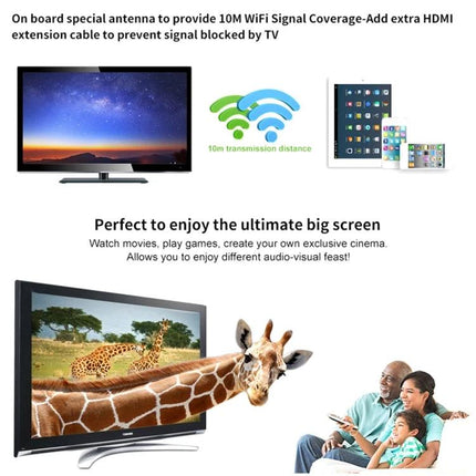 M9 Plus Wireless Dongle for Streaming Videos to TV — family enjoying big-screen mirrored content with 10m WiFi range and devices connected