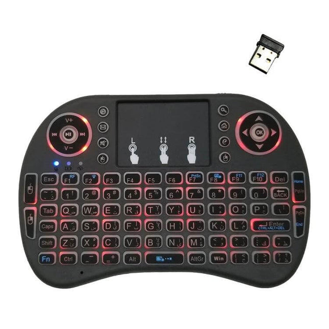 i8 Wireless Keyboard with Touchpad and Arabic Support for Smart Devices compact backlit mini keyboard with touchpad and USB dongle