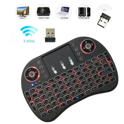 I8 Air Mouse Wireless Backlight Keyboard with Touchpad for Smart TVs compact wireless backlit mini keyboard with touchpad and USB dongle